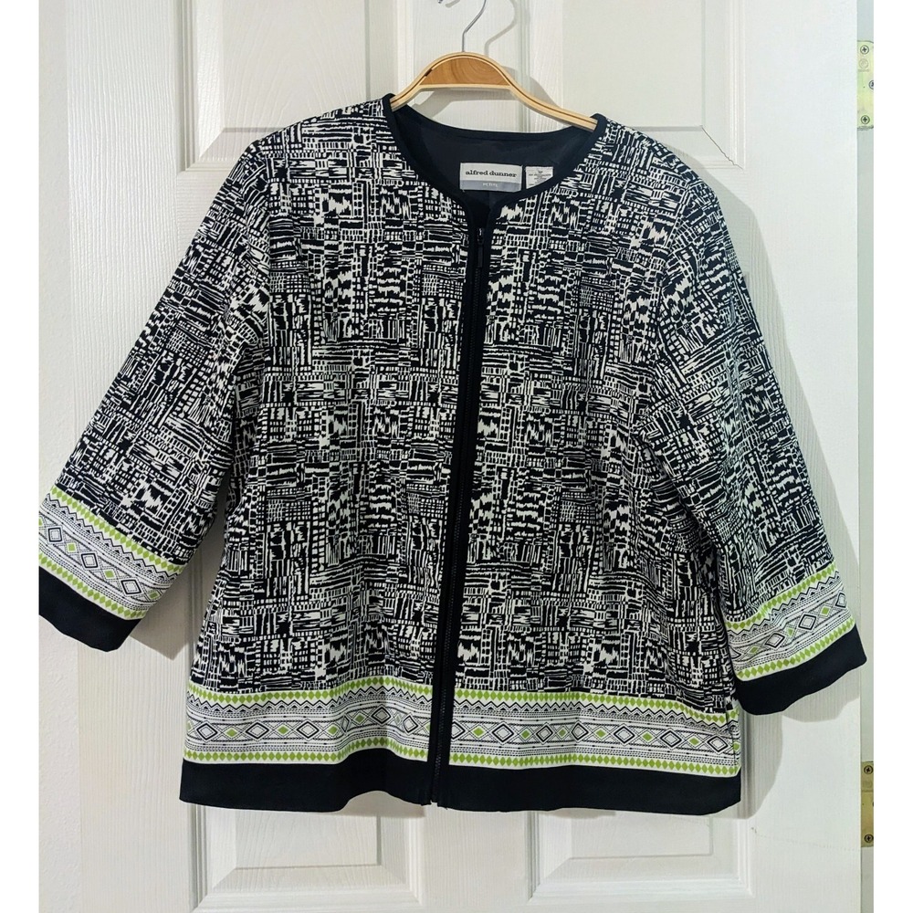 Alfred Dunner Petite Abstract Print 3/4 Sleeve Zip Front Jacket Size 16P